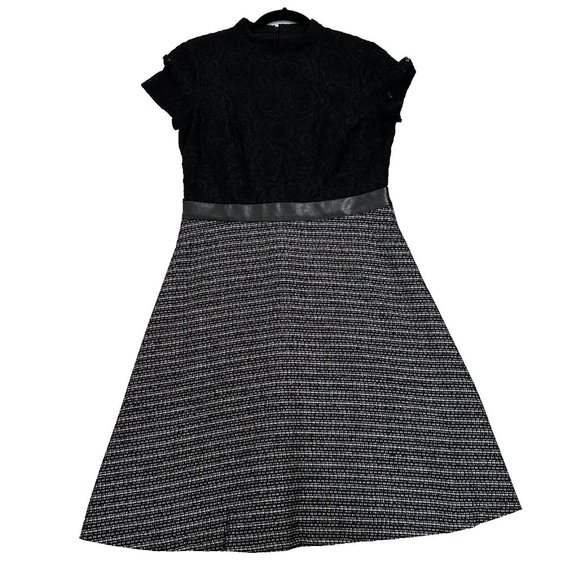 Ellen Tracy Women's Lace Stripe Fit & Flare Dress Zip Size 8 Black White - Picture 1 of 9